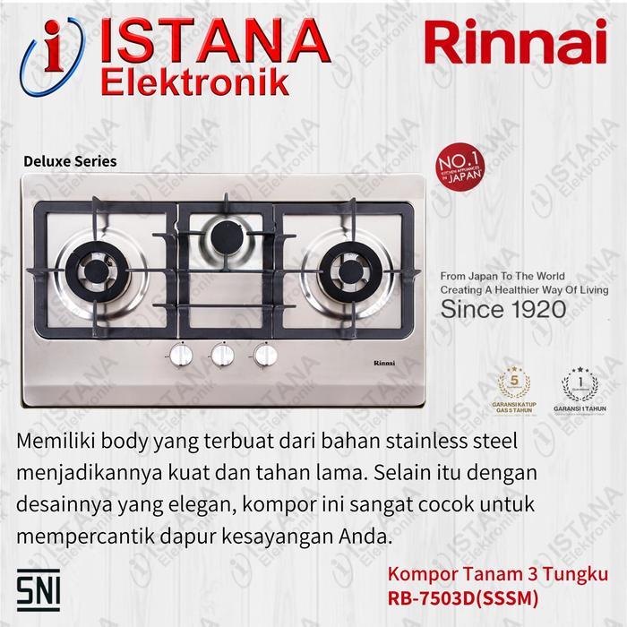 Murah RINNAI KOMPOR TANAM 3 TUNGKU STAINLESS DELUXE SERIES RB-7503D(SSSM) Terlaris