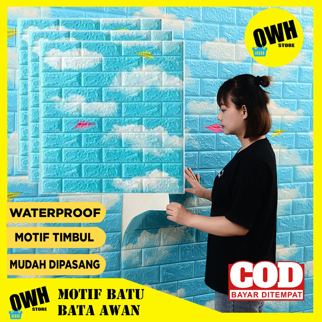 Wallpaper Foam 3D Timbul Motif Awan Wallsticker Dinding Timbul Dekorasi Kamar