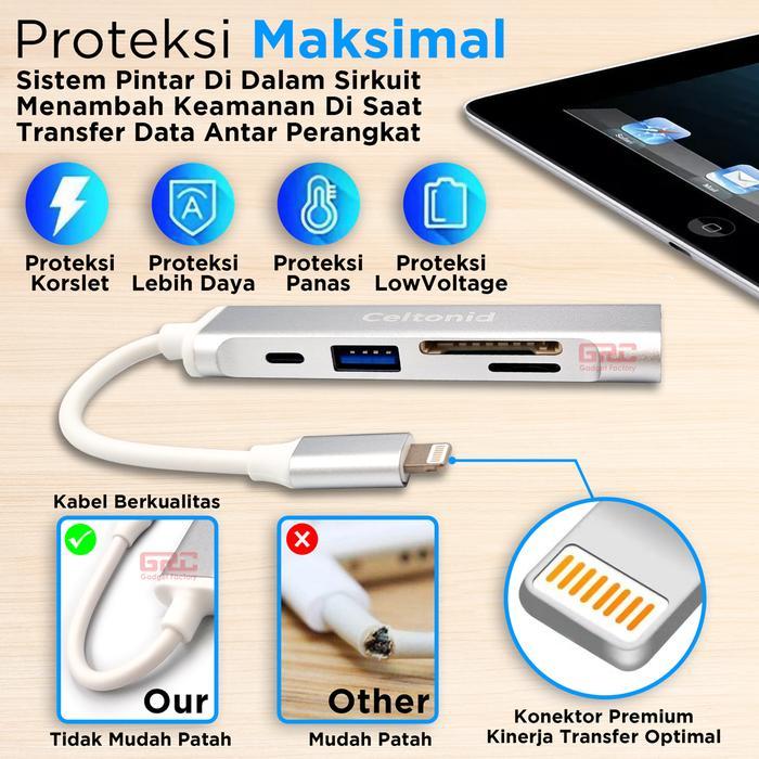 Adapter Iphone Lightning To 5 Port Usb Type C Hub Otg Micro Sd Tf Card