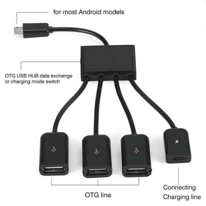 4In1 Micro Usb Hub + Charge Kabel Otg Micro 3 Port Usb Female Otg Usb Hub 4In1 Terlaris