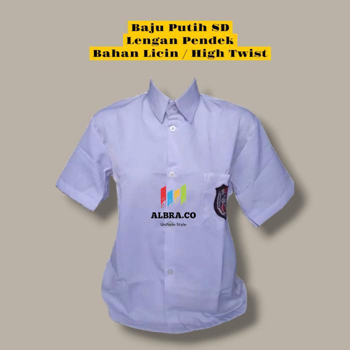 Baju Putih SD Lengan Pendek Kain Licin / Kain Oxford Katun