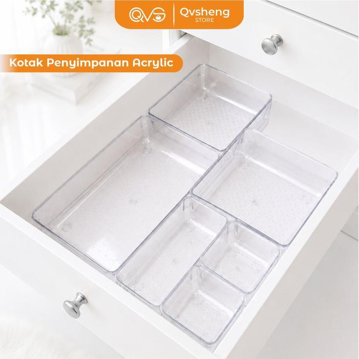 Qvsheng Laci Bening Acrylic Kotak Penyimpanan Serbaguna Wadah Makeup Laci Multifungsi Bening