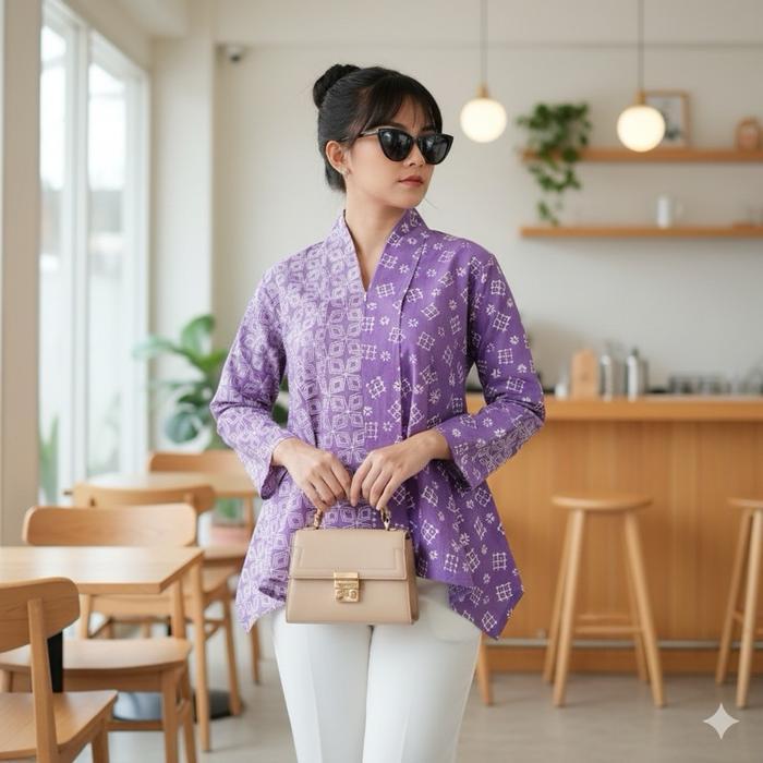 Shanaya Atasan Batik Wanita Modern Blus Kartini Batik Seling Batik Cap Garutan Blouse Kemeja Kerja