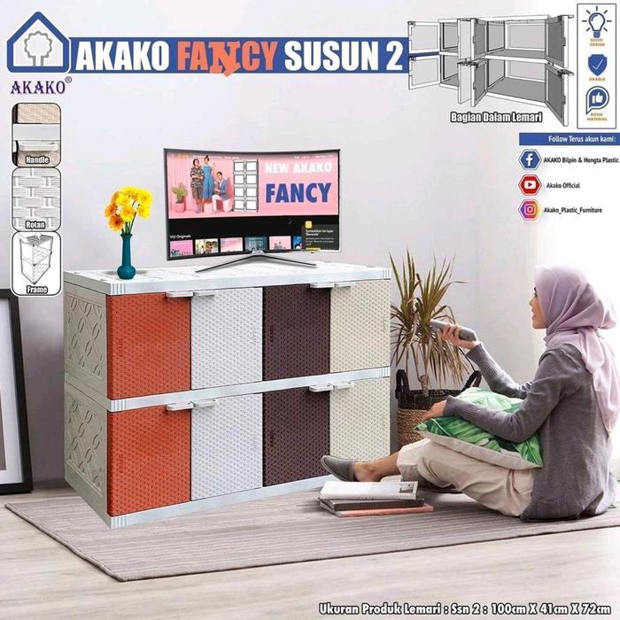 Lemari Baju Plastik Akako Fancy Meja Tv Akako Fancy susun 2 Lemari TV Susun 2 Laci Penyimpanan Tahan