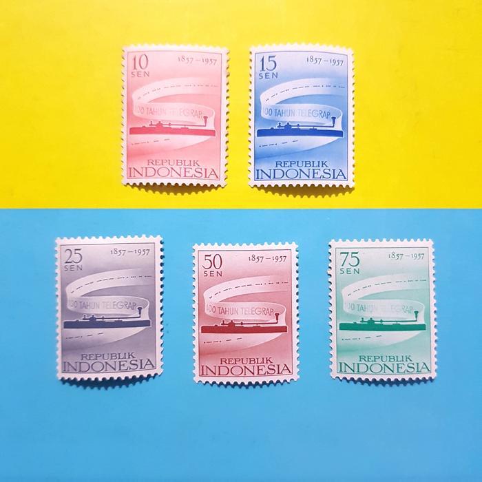 Prangko INDONESIA 1957 100 TAHUN TELEGRAM. Set lengkap (5v)