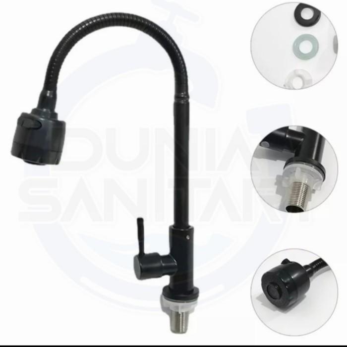 Kran Air Dapur / Kran Angsa Flexible Meja / Keran Cuci Piring Meja / Kran Sink Fleksible Hitam