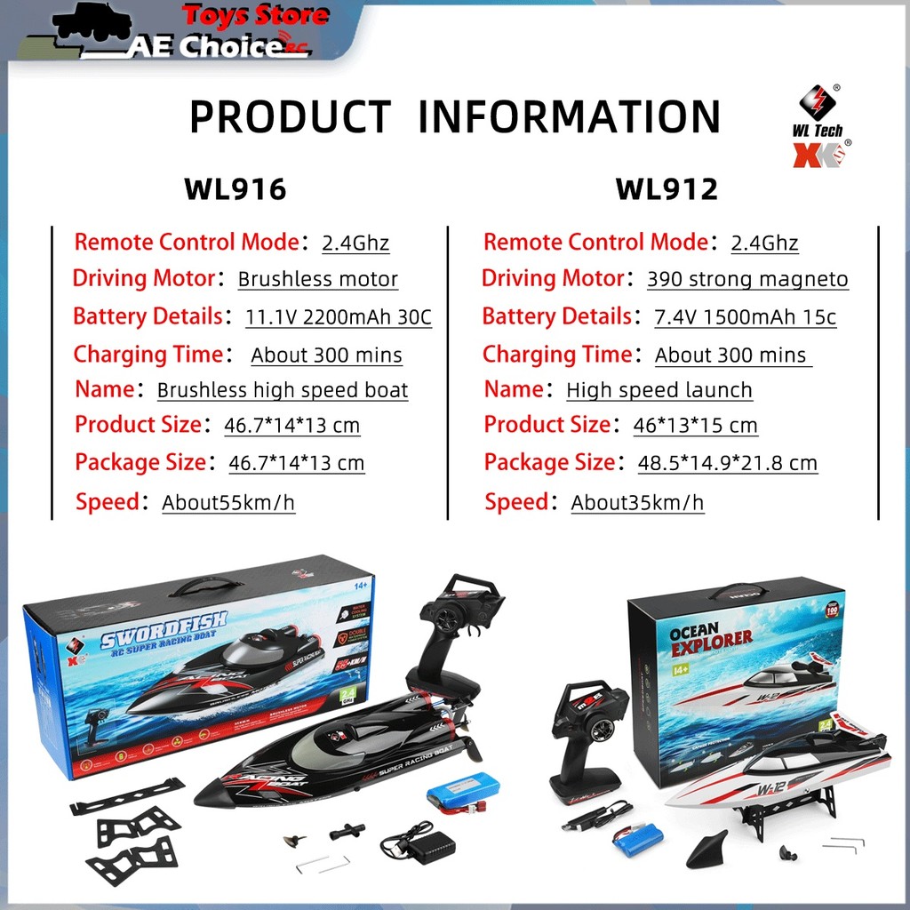 Wltoys RC Boat wl912A wl916 2.4G RC High Speed Boat 35kmh 55kmh Remote Control Low Battery Alarm