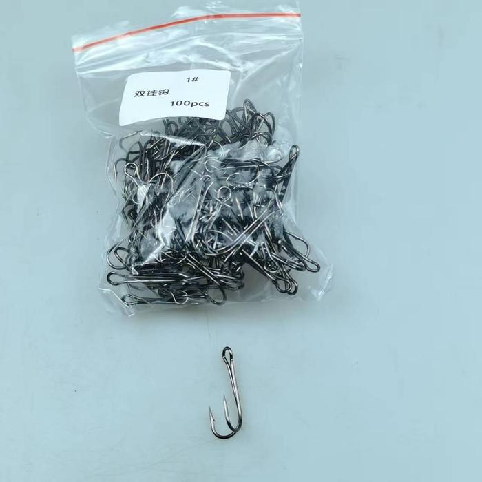 100pcs High Carbon Steel Double Hook Soft Frog Fishing Hook Aneka Umpan 1#/2# - 1#*100pcs