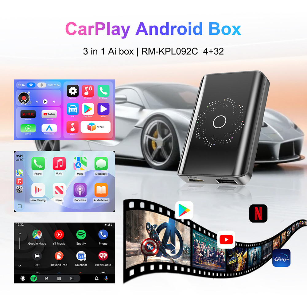 ANDROID TV BOX CARPLAY AI BOX SUPPORT NETFLIX IPTV GOOGLE PLAY STORE WIRELESS CARPLAY & ANDROID AUTO
