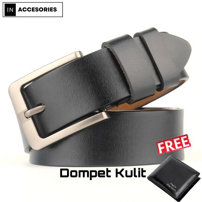 Premium {Free Dompet} Ikat Pinggang Pria Kulit Pu Import, Gesper Pria Jarum Premium Import