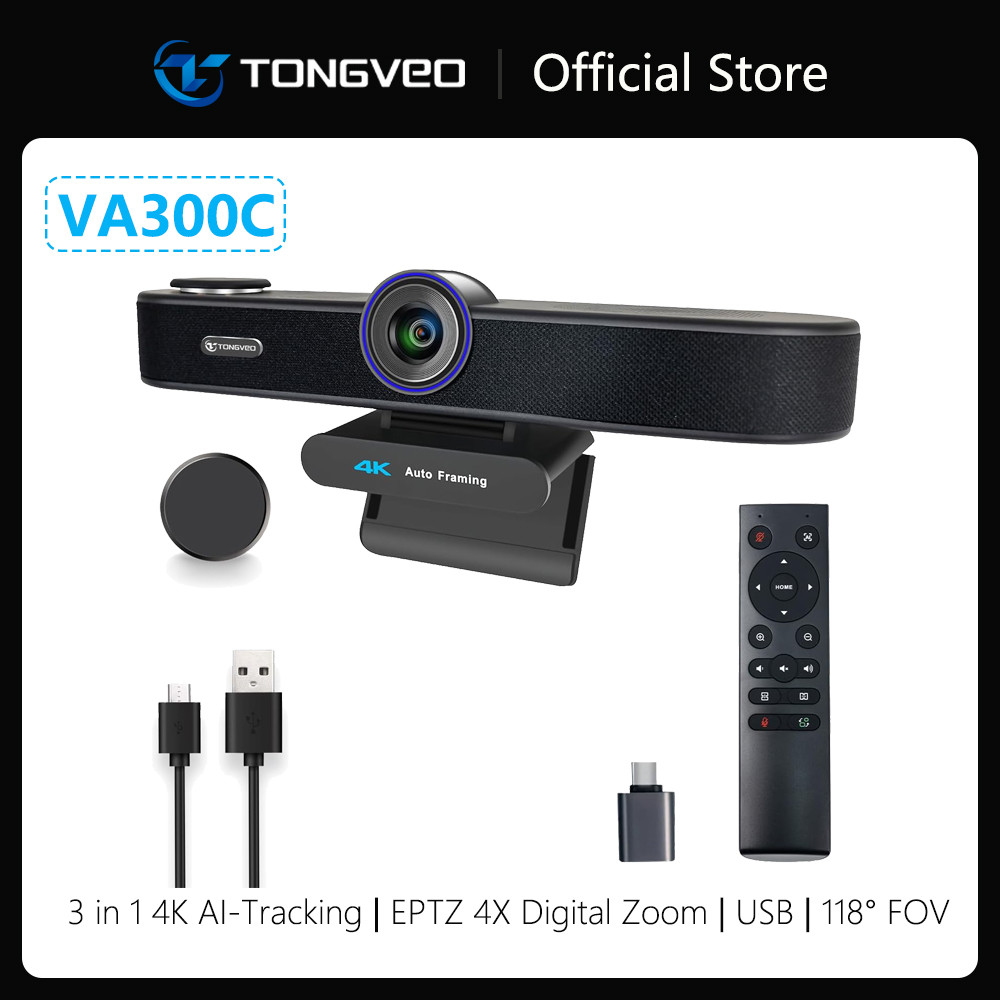 4K Webcam with Microphones and Speaker TONGVEO 5X Digital Zoom AI Auto Tracking Voice Tracking