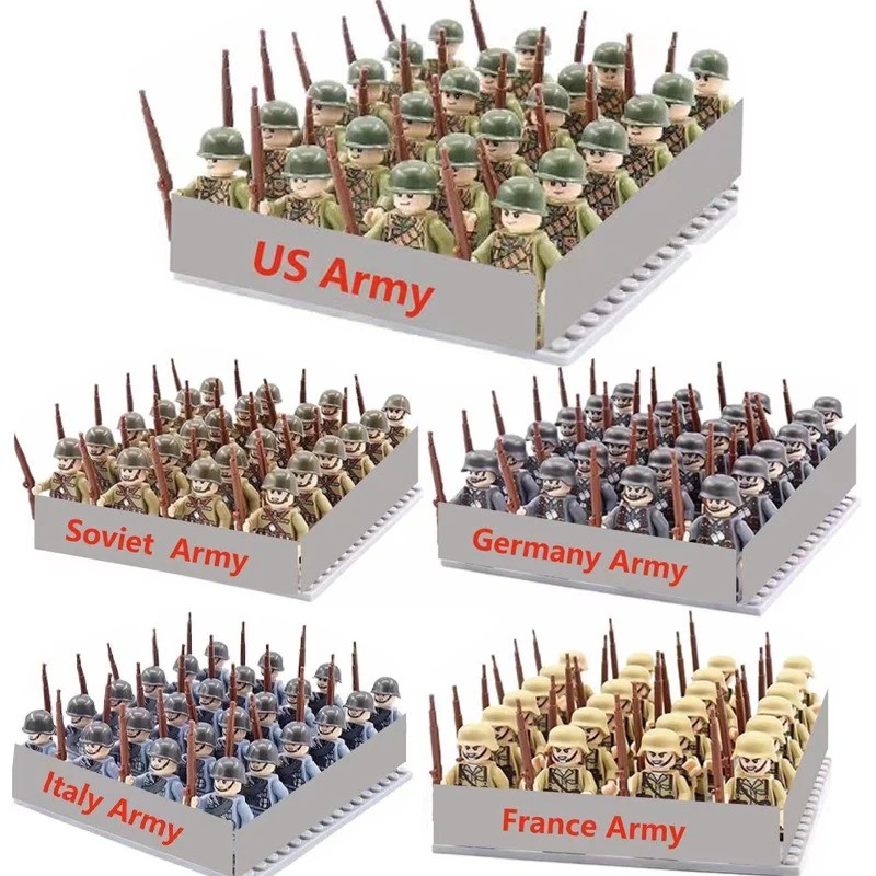 WWII US & German Army Military Figures Building Set WW2 Soldier DIY Kit, Army Playset Brick Toy,