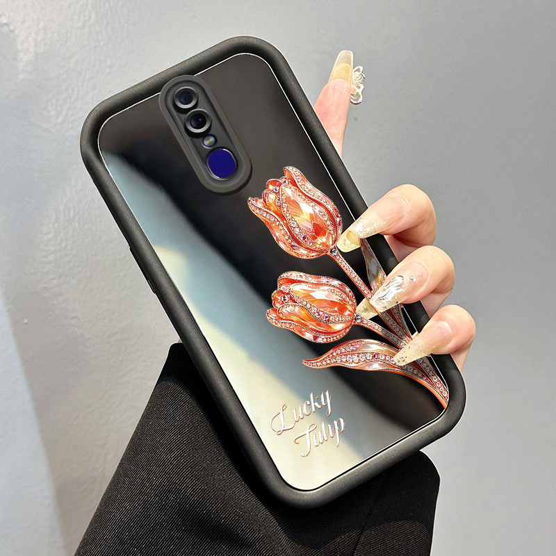 Casing Hp OPPO F11 F11 Pro A9 2019 A9x Case tulip emas Kasing Anti Cepat Rusak silikon Cesing Mirror