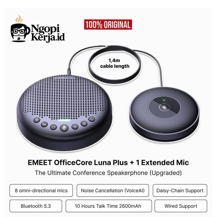 Emeet Luna Plus Meeting Kit (Dengan Mikrofon Ekstensi) Speakerphone Conference, 8 Mikrofon, 360