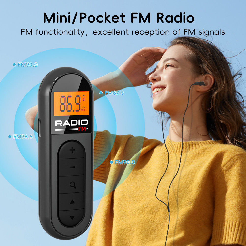 [Mini Portable FM Radio] Rechargeable Mini Portable FM Radio with Clip - Suitable for Meetings,