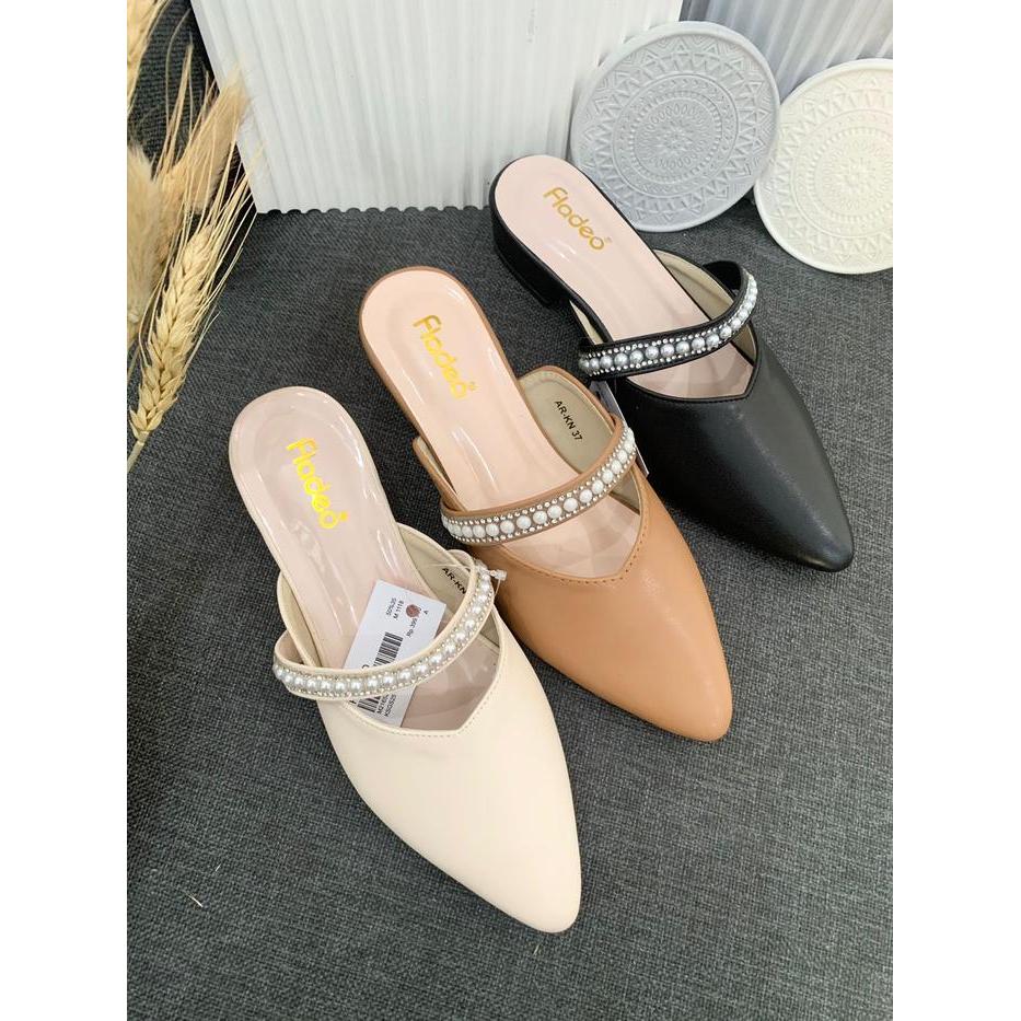Sandal Fladeo Wanita Mules Heels 3 Cm ( Mutiara )