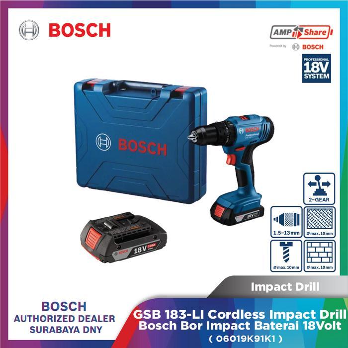 Gsb 183-Li Cordless Impact Drill Bosch Bor Impact Baterai 18Volt