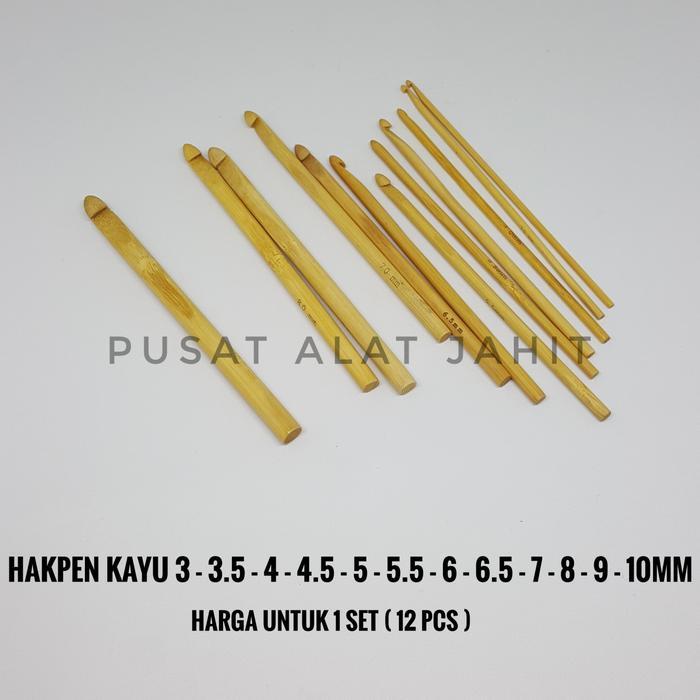 Rumah Tailor - Hakpen Jarum Alat Perlengkapan Rajut Crochet Hook Kayu 1 Set Isi 12 Pc
