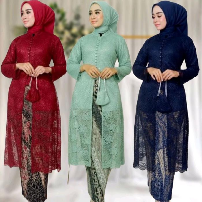 eyys- Satu Set Kebaya Tunik Brukat Busui Atasan Kebaya Modern Kancing Seribu Baju Kondangan