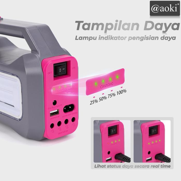 AOKI AK-1101 SOLAR LIGHTING MOBILE POWER SYSTEM 8000MAH POWER BANK MULTI FUNGSI LED DC