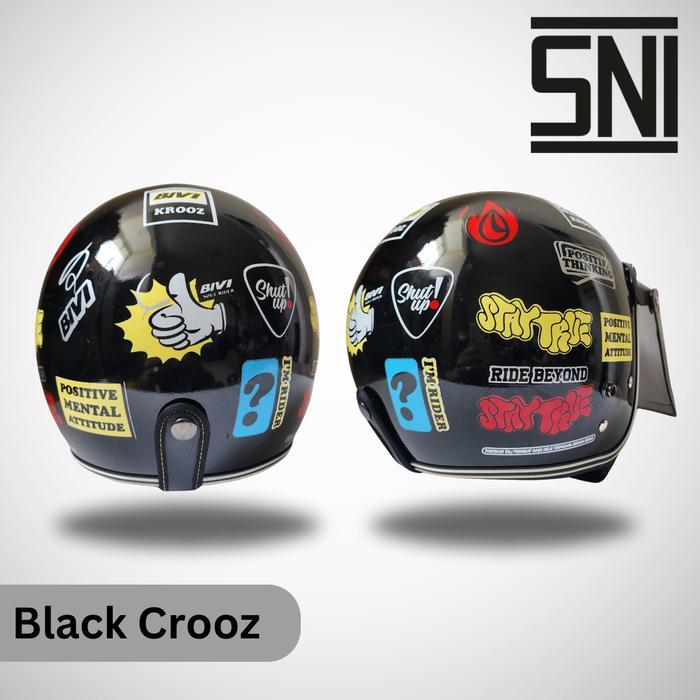 Gpro Helm Bogo Dewasa Helem Hitam Motif Crooz SNI