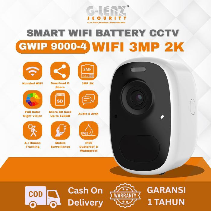 BERGARANSI GLENZ Smart Battery Kamera CCTV GWIP 9000-4 WIFI 2K 3MP Camera CCTV WIFI Led Full Color