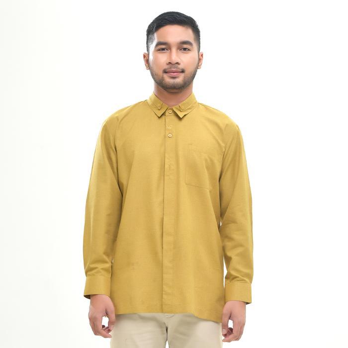 Rabbani Koko Lengan Kemeja Koko Lengan Panjang Pria Model Couple Warna Mustard Ukuran XS Lengan Panj