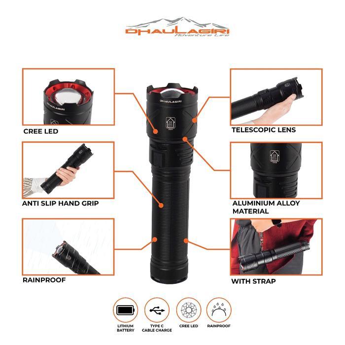 Dhaulagiri - Lampu Tembak - Alumunium Strong Flashlight XL XA-G25 - Senter Tembak Waterproof 10.000