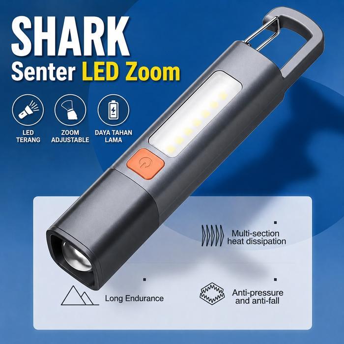 Shark Smiling Senter LED Large Zoom Floodlights Lantern Lampu Senter
