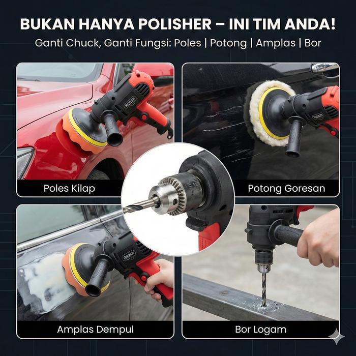 Reaim Mesin Poles 400W Polisher Mobil Alat Poles Mobil Poles Body Motor Polisher Listrik Variable