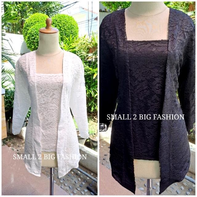 baju atasan kebaya brokat brukat putih paskah gereja jumbo - Putih