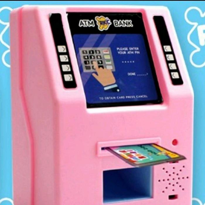 mainan atm mini / mainan mesin atm anak / celengan bentuk mesin atm - pink