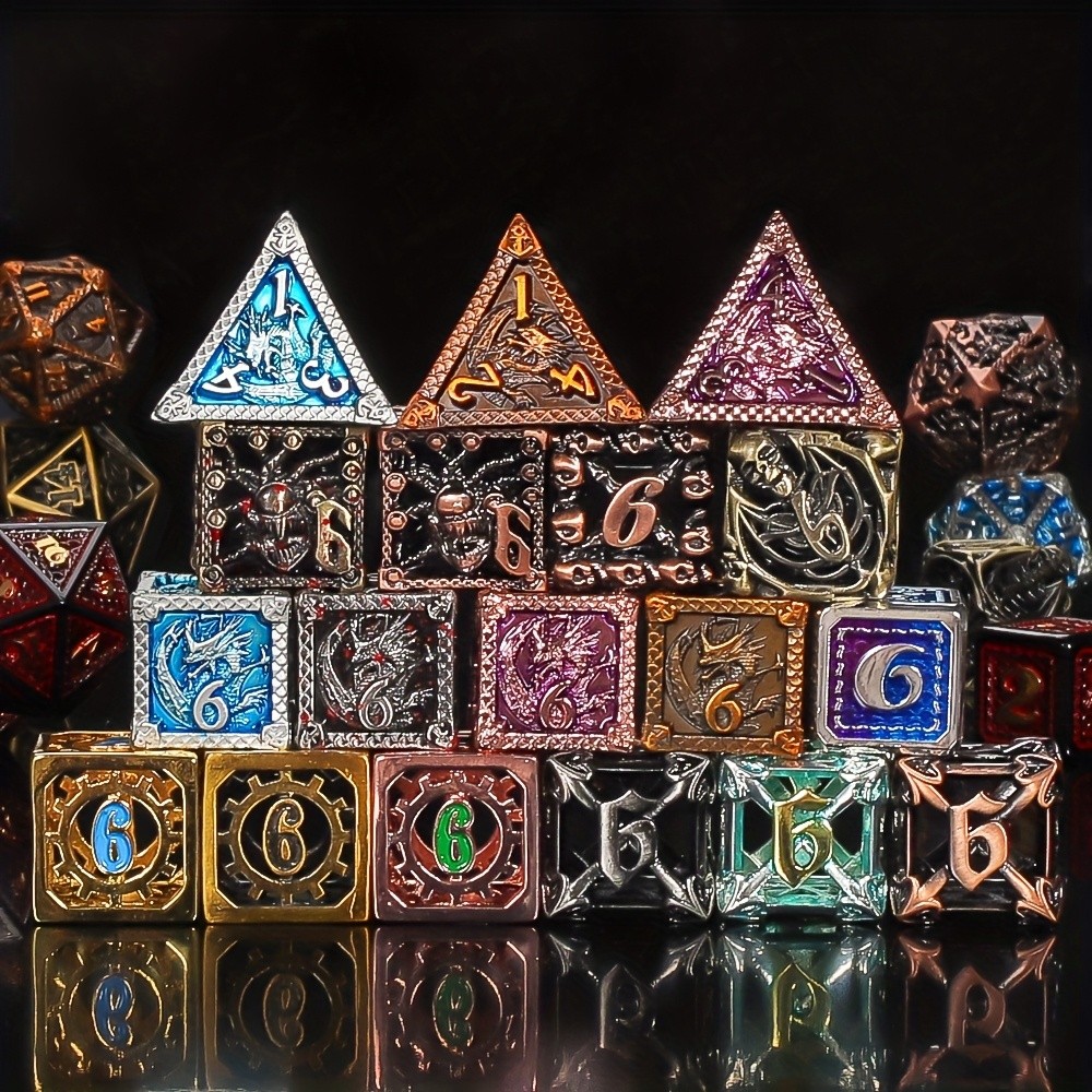 DND Dice Set 7pc Random Metal Polyhedral Dice for D&D RPG MTG Role Playing Table Party Games & DM &