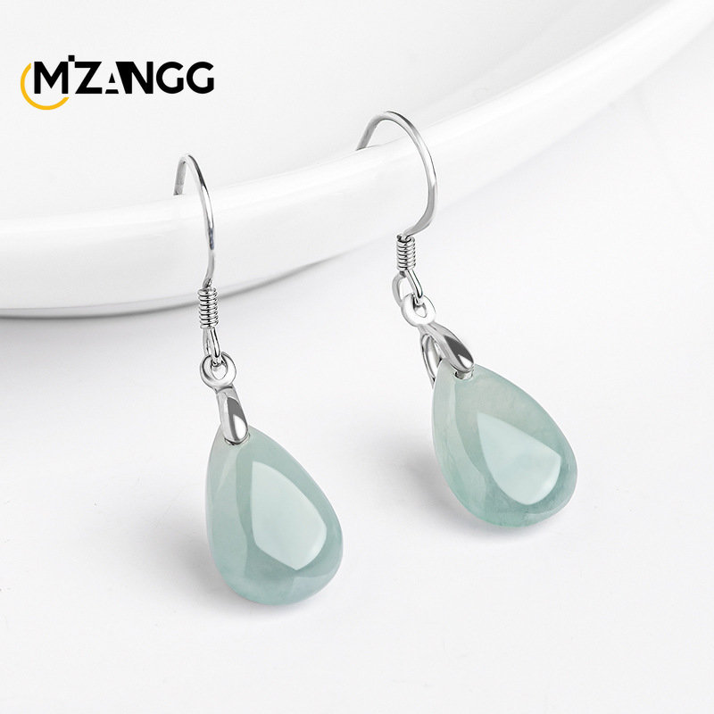 Highgrade S925 Sier Inlaid Natural A Goods Jadeite Drops Earrings Ie Jadeite Fion Women's harm