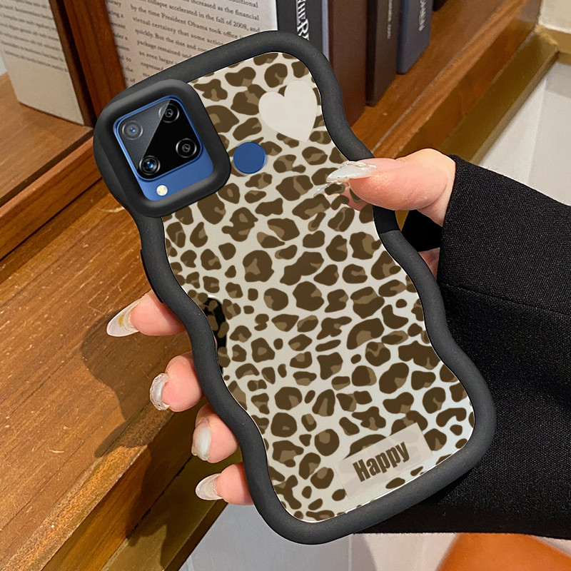 Casing Untuk Realme C15 Case Casing HP Pola Cetak macan macan dan bunga Kesing Cesing Macaron Mirror