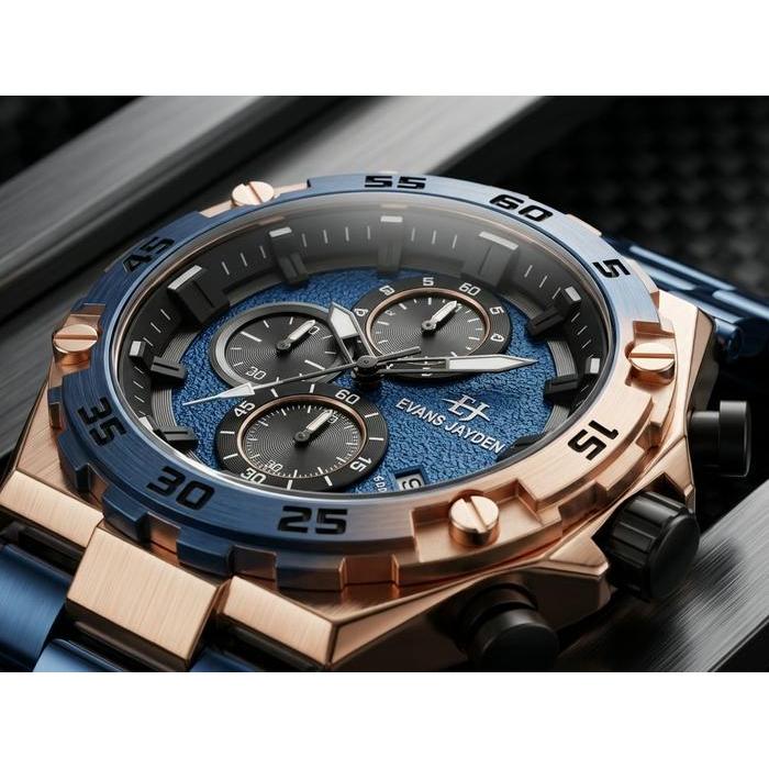 DISKON Evans Jayden Jam Tangan Pria EJ 9840 Rantai Stainless Steel Chronograph Kaca Sapphire Water