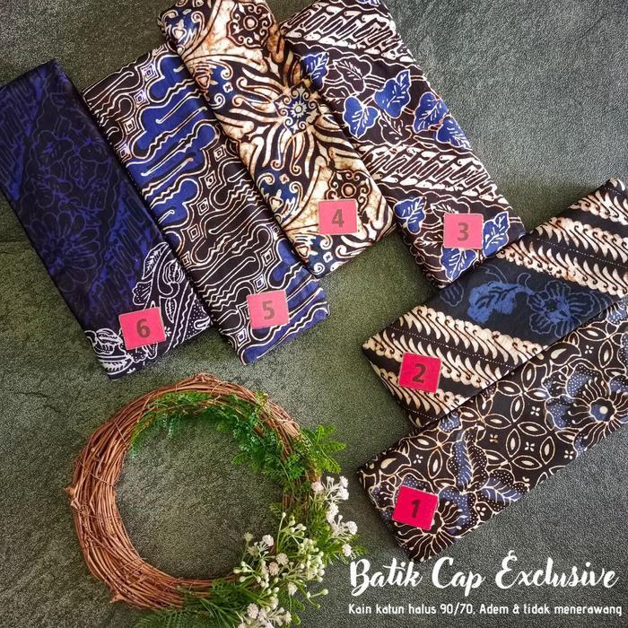 KAIN BATIK CAP HANDMADE SOGAN BATANGAN REMEKAN COLET BIRU (3)