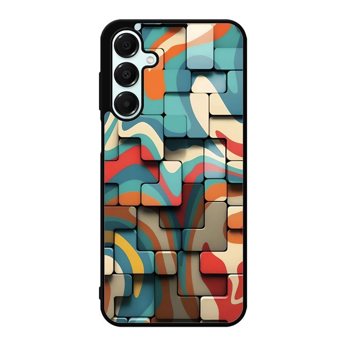 Retro Geometric Tiles Abstract | Colorful 3D Modern Tetris Pattern  Hybrid Case Casing Custom Samsun