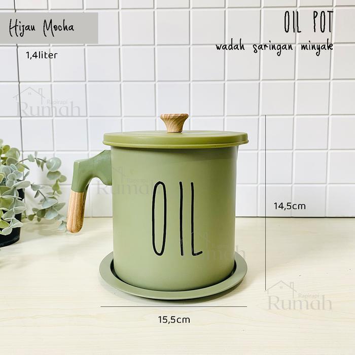 OIL Pot Wadah Saringan Minyak Goreng Stainless Putih Kayu Pink Hijau kaca Slip Resistant Oil