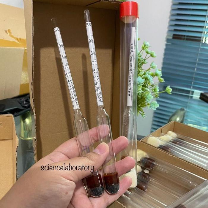 Ready Alkohol Meter Skala 0 - 100% / Alat Ukur Hydrometer Alkohol Meter / Alcohol Meter 0 - 100%