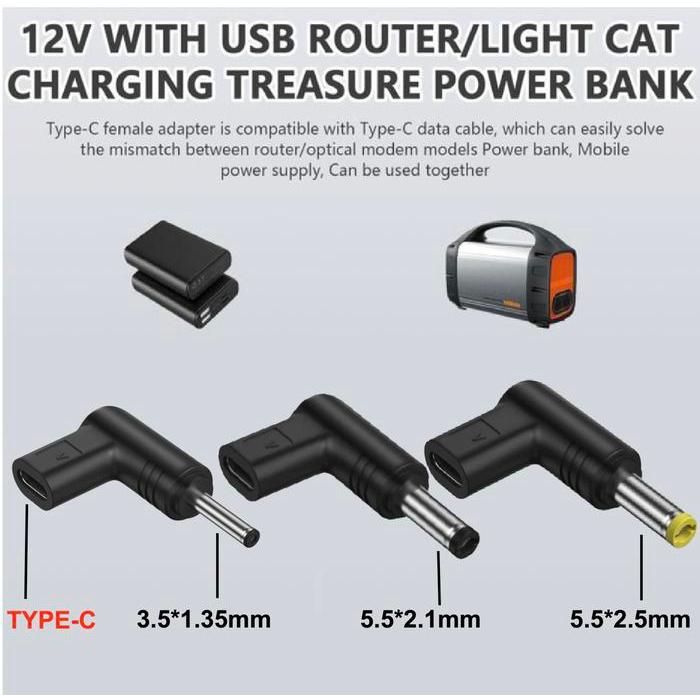 PROMO 12V Type-C Female To DC Male Adapter Multifunctional USB-C Female To DC 3.5*1.35mm, 5.5*2.1mm,