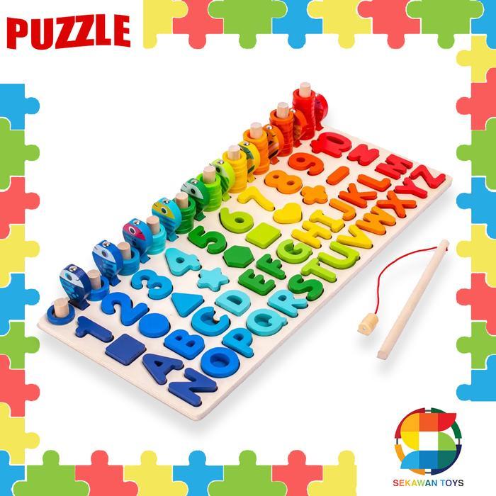 Mainan Edukasi Anak Bongkar Pasang Huruf dan Angka / Puzzle Alphabet dan Geometri Toy 3170A