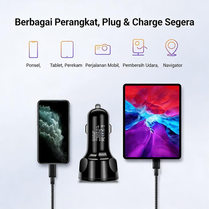 Pengisi Daya Cepat Mobil 3.0 5V / 7A 4 dan 2 Soket Port USB Colokan Mobil 4 Lubang USB Hitam Car