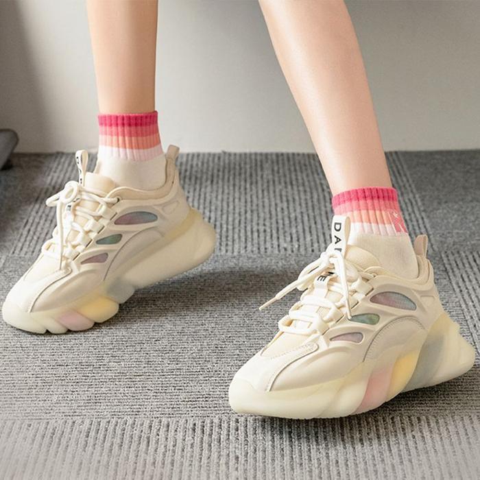 > KK527 Kaos Kaki Wanita Ankle Mata Kaki Anti Bau Trendy Gradient Letter R Gaya Jepang Japanese