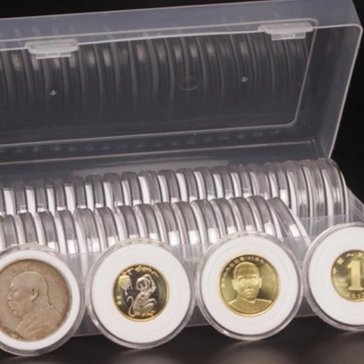 60 Pelindung Koin Kapsul Coin Bulat Transparan 46 Mm Busa Box Plastik