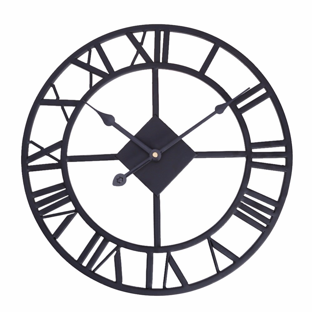 Traditional Wall Clock Black Vintage Iron Home Decoration Clock Roman Numerals Quartz clock Mechanis