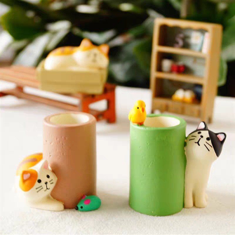 Cute Cat Catching Mice Pen Holder Stationery Storage Office Gadgets Pencil Holder Pen Stand Pen Orga