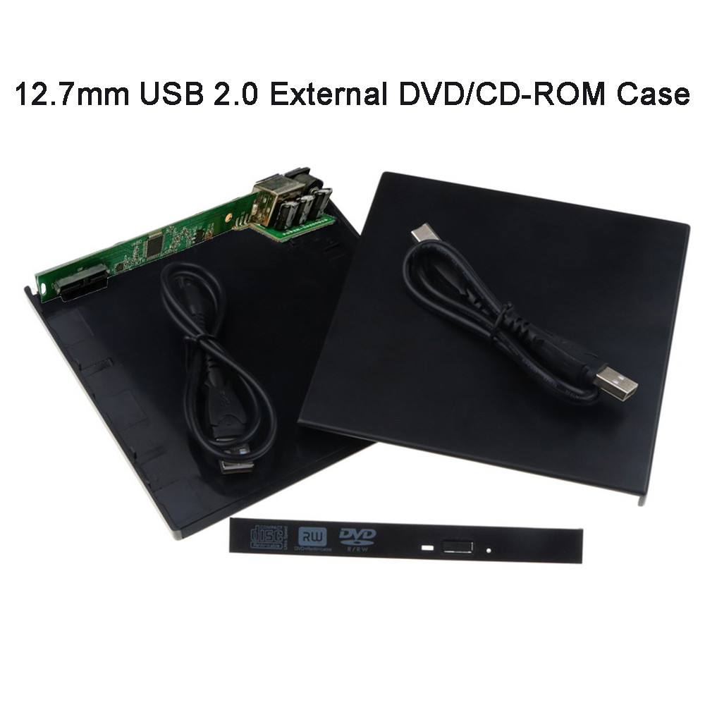 Portable USB 2.0 SATA External Drive DVD CD DVD-Rom Case Drive Box 12.7MM Slim for Laptop Notebook E