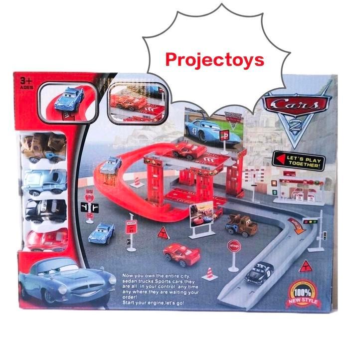 SALE Mainan Cars 2 Lightning Mcqueen set Parking Garage