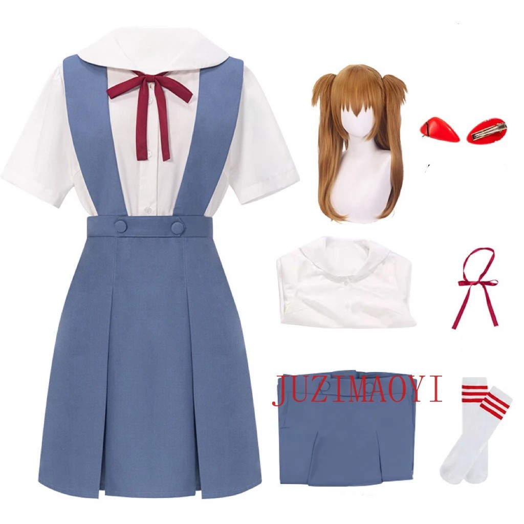 Rei Ayanami Cosplay Costume Asuka Langley Soryu Cosplay Women School Uniform Dresses Wig Hair Cli